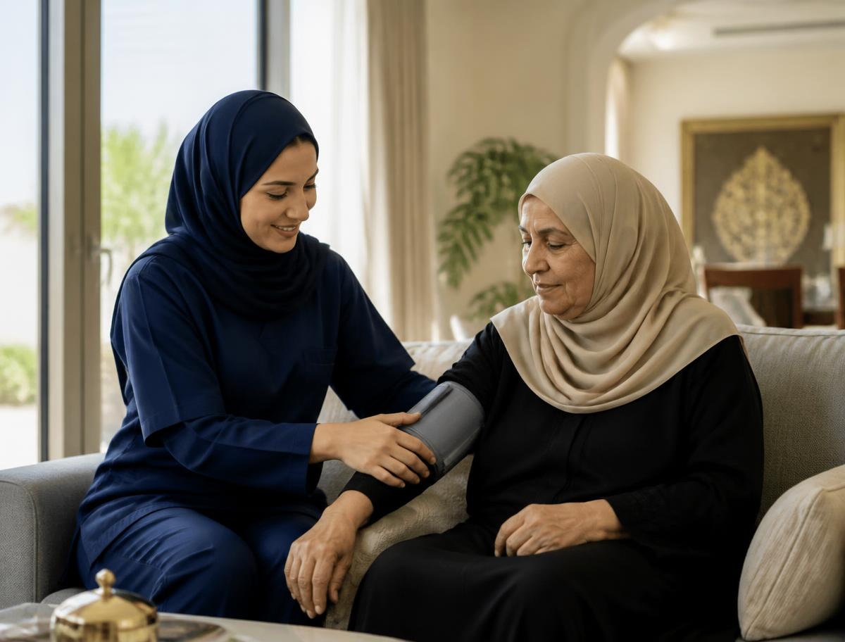 مقدمة رعاية ترافق سيدة مسنة في المنزل